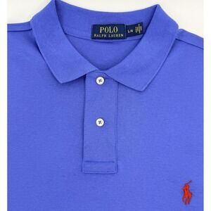 Polo Ralph Lauren Polo Shirt Men L Blue Red Pony Logo Cotton Classic Fit